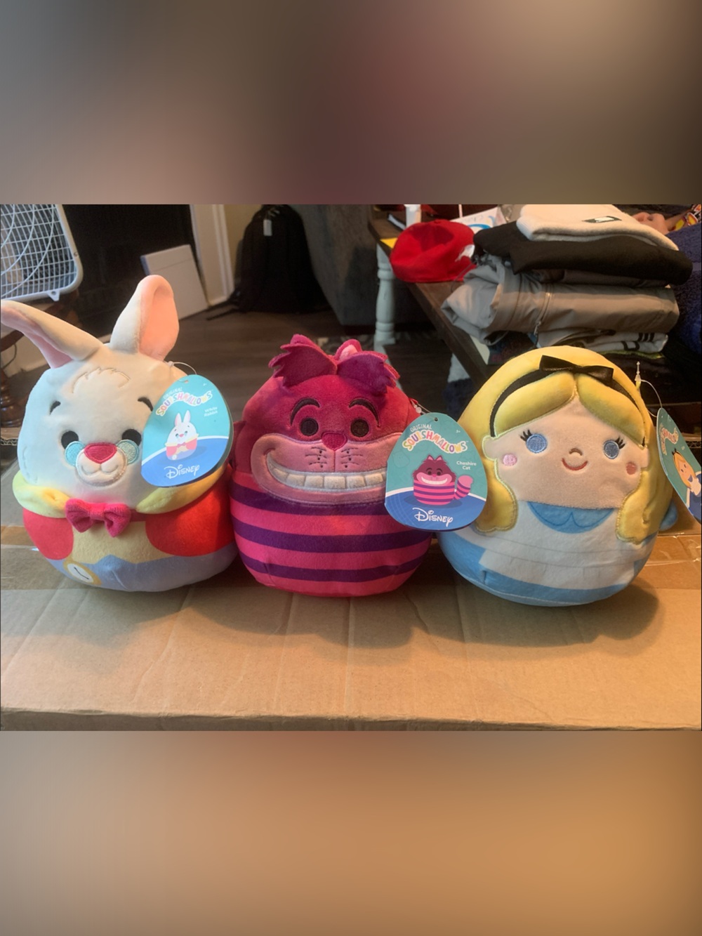 Squishmallows-4.5 in Disney Alice Bunny and Cheshire Cat Pink Purple Blue Set